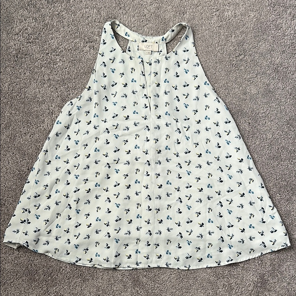 LOFT White and Blue Floral Tank Top Blouse